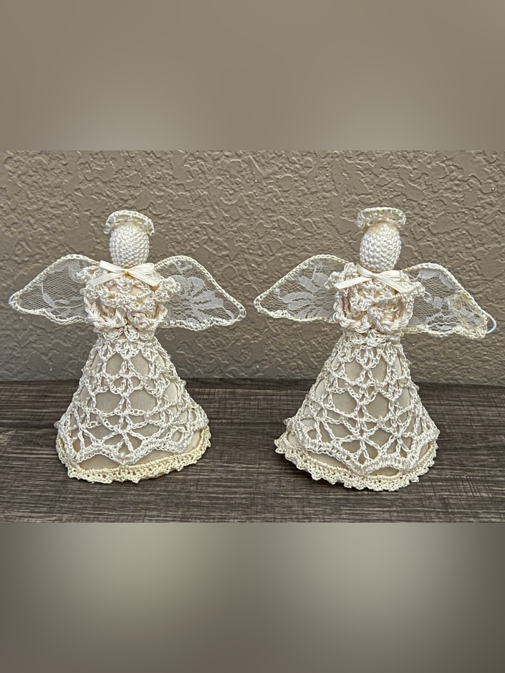 Vintage Angel Figurines Lace Christmas Decor Set of 2